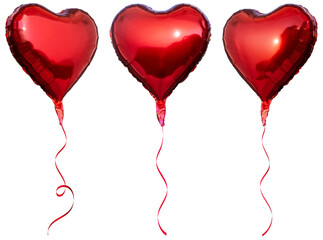 Red party heart shaped balloons with isolated against transparent background. Valentine's day...