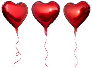 Red party heart shaped balloons with isolated against transparent background. Valentine's day concept