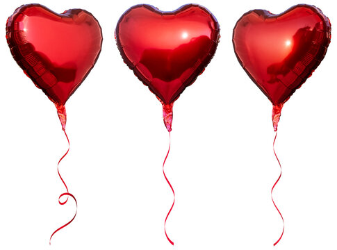 Red party heart shaped balloons with isolated against transparent background. Valentine's day concept