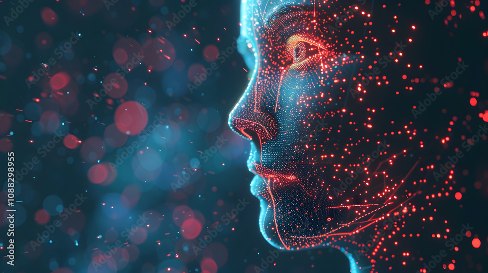Aufkleber artificial intelligence in humanoid head with neural network thinks. ai with digital brain is learni