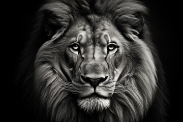 Portrait of a Lion in Black and White