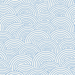 Fish-scale irregular mosaic background. Seamless Japanese style Half-circle grid dotted pattern. Oriental Asian wavy ornament. Abstract geometric monochrome vector texture.