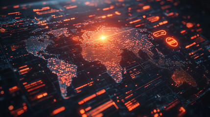 Futuristic blockchain interface with a global network design vibrant data streams digital elements representing advanced technology cryptocurrency decentralized finance innovation secure transactions