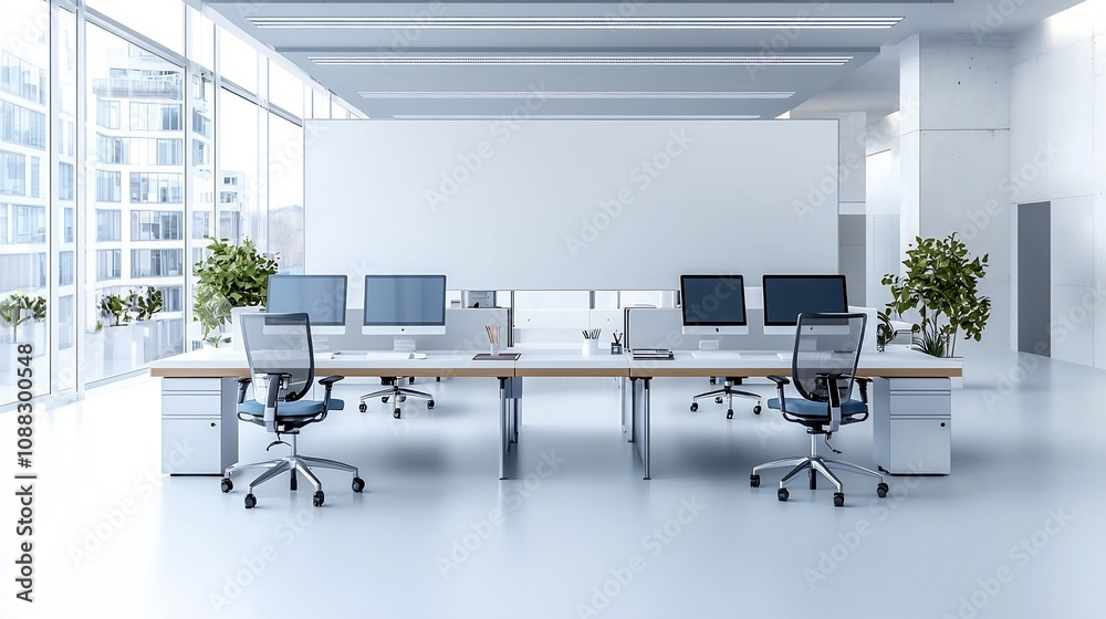 Aufkleber aerial view of a sleek and professional modern open plan office space with neatly arranged computers