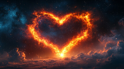 Colorful heart-shaped nebula in deep space with vibrant hues of pink, blue, and purple, surrounded by a cosmic background of stars and interstellar gas forming an ethereal and captivating scene