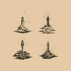 Obraz premium lighthouse above the clouds design vector vintage