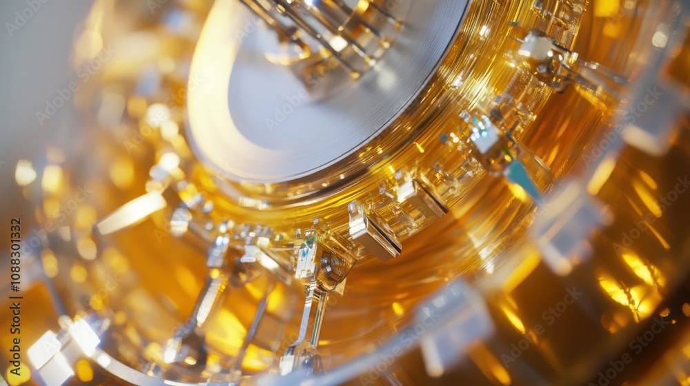 Poster An extreme close-up of a quantum encryption key distribution device, demonstrating quantum cryptography principles, Quantum security style