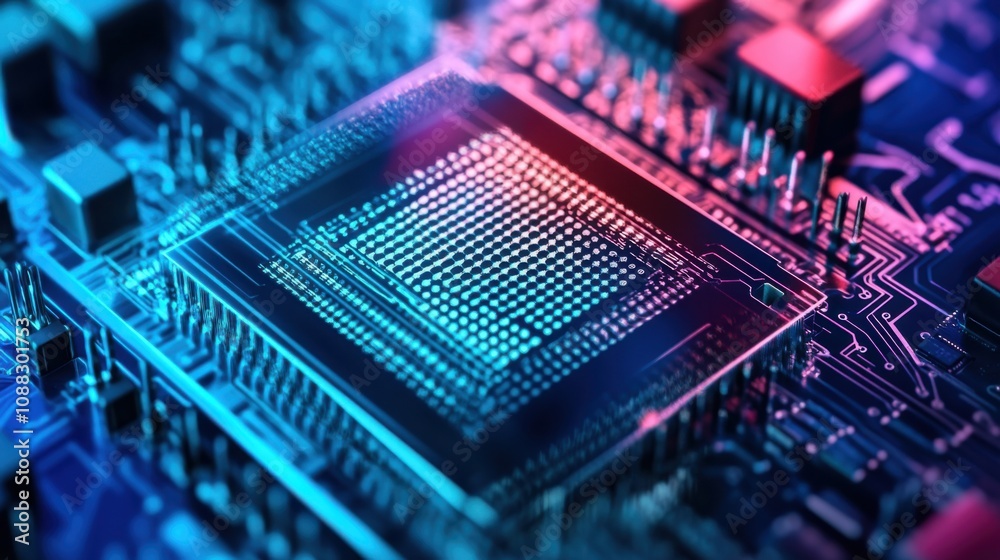 Aufkleber An extreme close-up of a quantum processor chip, showing superconducting qubits and quantum computing architecture, Quantum computing style