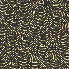 Fish-scale irregular mosaic background. Seamless Japanese style Half-circle grid dotted pattern. Oriental Asian wavy ornament. Abstract geometric monochrome vector texture. © Evgeniya Khudyakova