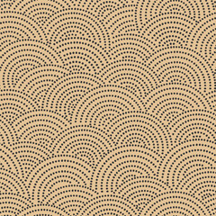 Fish-scale irregular mosaic background. Seamless Japanese style Half-circle grid dotted pattern. Oriental Asian wavy ornament. Abstract geometric monochrome vector texture. © Evgeniya Khudyakova
