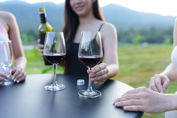 young couple drinking wine