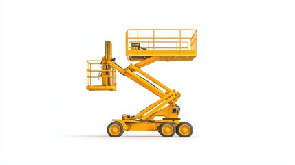 Modern manlift machine on white background for construction and industrial projects, featuring safety and efficiency in elevated work platforms. di cut.