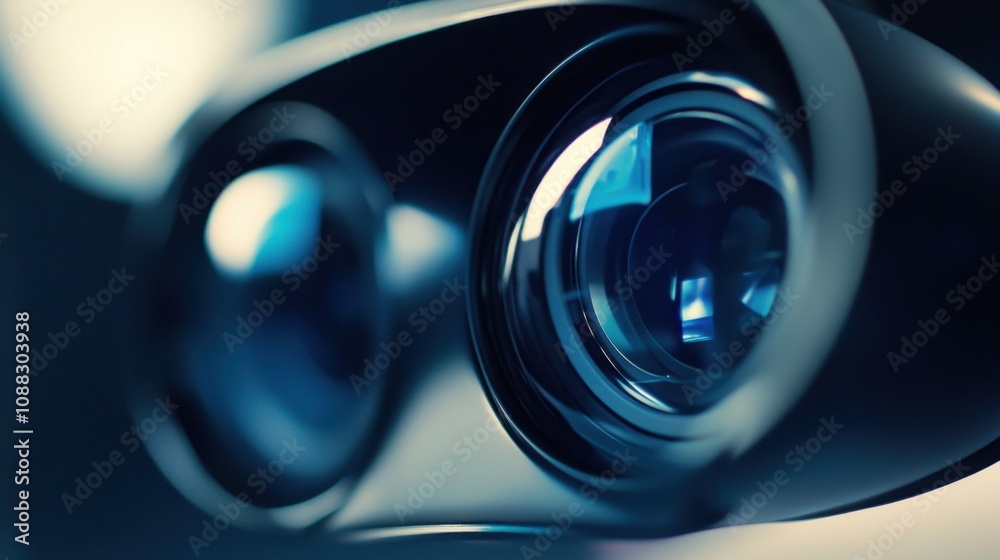 Poster an extreme close-up of a virtual reality headset lens, showing immersive virtual environments, virtu
