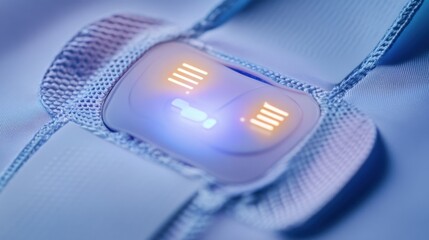 An extreme close-up of a wearable biometric sensor patch, monitoring vital signs and health metrics in real-time, Wearable technology style