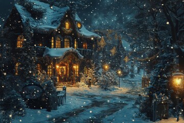 Fototapeta premium Christmas tree with glowing star.