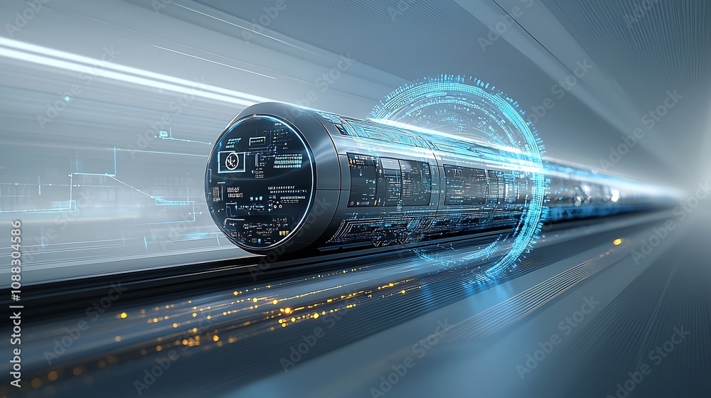 Leinwandbilder sleek digital of a high speed train with a glowing blue aura representing the future of transportati