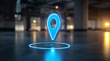 Captivating digital showcasing a sparkling blue location marker with a smooth glowing path against a dark backdrop capturing the essence of precise and futuristic navigation