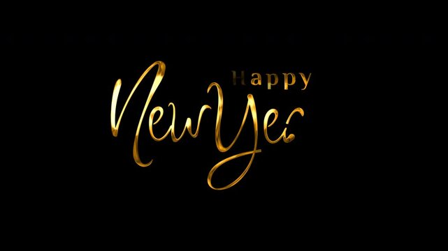 happy new year lettering animation text in gold color whit transparent background