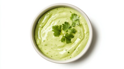 Obraz premium A bowl of creamy avocado dressing with ripe avocado, lime juice, cilantro