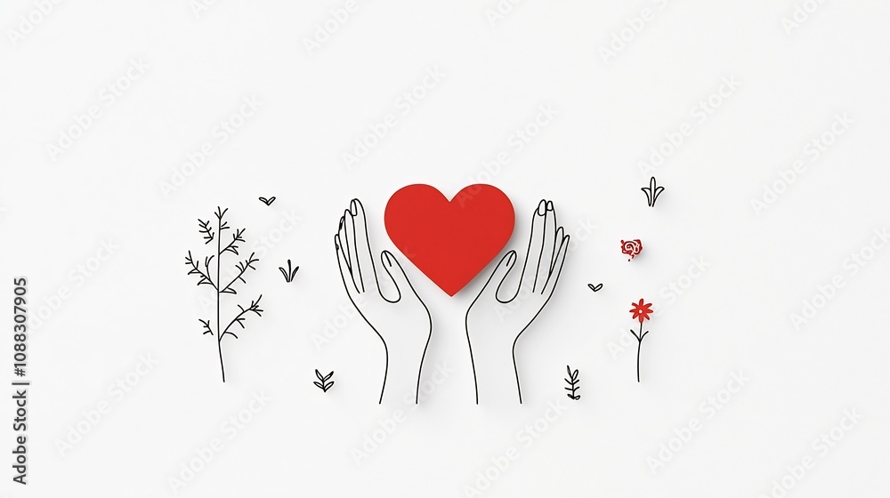 Poster Embracing Heart Icon Symbolizing Love and Kindness in Minimalist Abstract Design  Simplified Graphic Representing Connection Compassion and Charitable Support