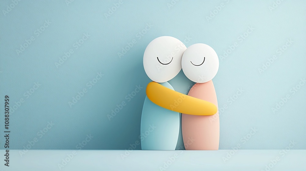 Leinwandbilder minimalist of two abstract figures gently embracing each other using soft pastel colors and smooth l