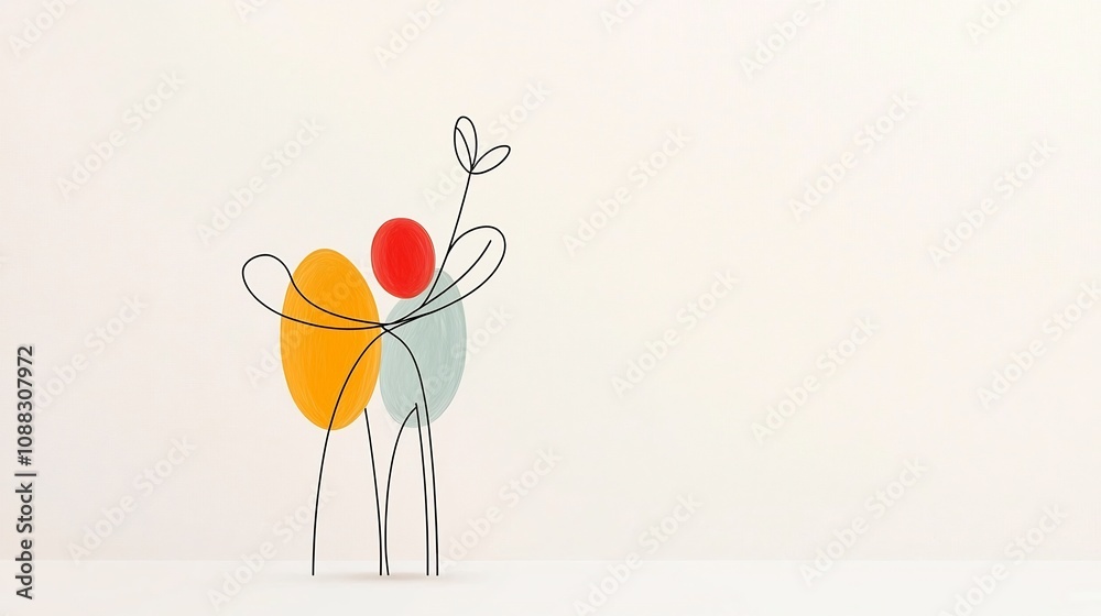 Aufkleber Tender Embrace A Minimalist Depicting Two Abstract Figures Gently Hugging and Conveying Warmth Affection and Connection through Soft Pastel Colors and Smooth Lines
