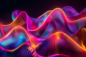Obraz premium Neon background with vibrant ribbons and glowing lines creating a futuristic digital effect.