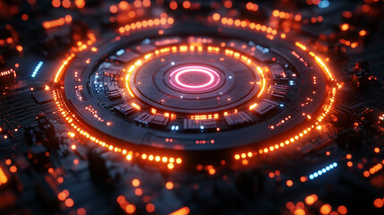 circular circuit board with intricate swirling patterns, representing the interconnectedness of technology, digital networks, and the flow of data in a modern digital landscape