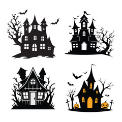 set of Creepy Halloween Haunted House Vector Designs
