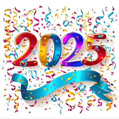Fototapeta premium 2025 banner in New year day, 100% white background, no outline,