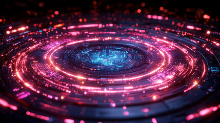 Obraz premium circular circuit board with intricate swirling patterns, representing the interconnectedness of technology, digital networks, and the flow of data in a modern digital landscape