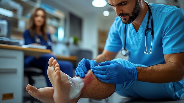 Doctor Treating Diabetic Wound in Clinical Setting