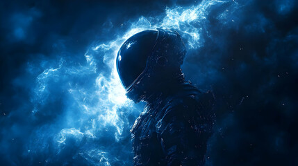 Astronaut in Blue Nebula: A Cosmic Journey of Exploration