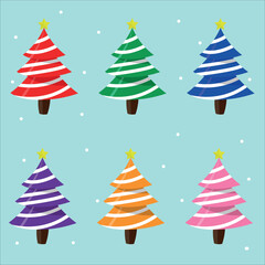 set of colorful christmas tree with snowflakes vector collection