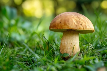 Boletus edulis in the forest. Beautiful nature background
