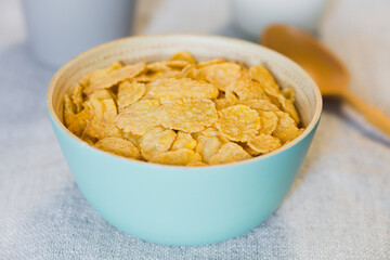 Crispy Corn Flakes in Bowl (Selective Focus, Focus one third into the bowl)