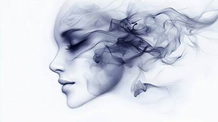 Fototapeta premium Abstract Illustration of a Woman's Face Composed of Smoke-Like Lines in a Profile View with Closed Eyes