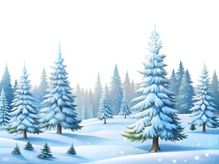 Naklejka premium A winter landscape with snow covered pine tree 