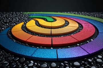 Obraz premium Abstract rainbow circles with a metallic sheen, creating a lively and festive look