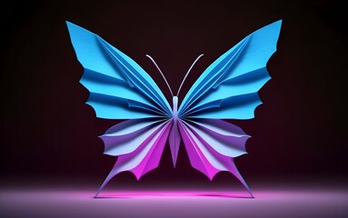 Fototapeta premium Butterfly Origami Art - Beautiful Blue and Pink Gradient Origami Butterfly