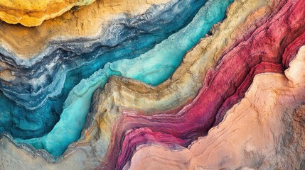 Colorful slot canyon wall showcasing vibrant textures and patterns with rich layers of blue, red, and earthy tones in a striking natural landscape.