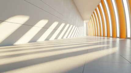 Obraz premium A bright, modern interior with striking yellow lines and dramatic shadows creating a dynamic, minimalist aesthetic.