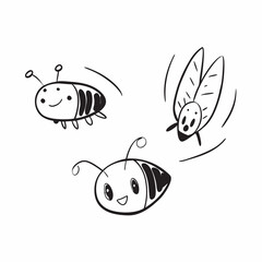 set of insects isolated on black vector art 