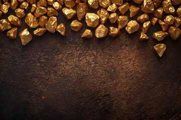 Unrefined Golden Nuggets on Rugged Textured Surface in Dramatic Lighting