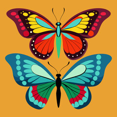 collection of butterflies isolated on black vector art 