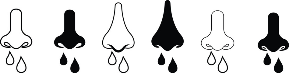 Running nose line icon set. Sneezing, illness, Flu virus runny nose, infection. Symptom concept element. Can be used for topics like flu, allergy Symptoms, disease, isolated on transparent background,