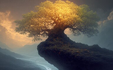 Ancient Tree at Sunset - Explore the Natural Beauty of the Fantasy World