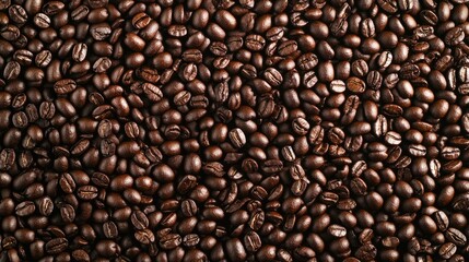 Fototapeta premium Close-up of shiny dark coffee beans showcasing their rich aroma, perfect for indulging in the delightful essence of freshly roasted espresso.