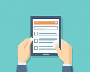 Online forms with icons, guided user experience, flat design illustration