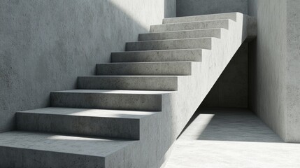 Abstract staircase design showcasing wide, minimalist stone steps in a grayscale aesthetic, captured from a diagonal perspective to highlight the clean lines and structural simplicity of the cement st
